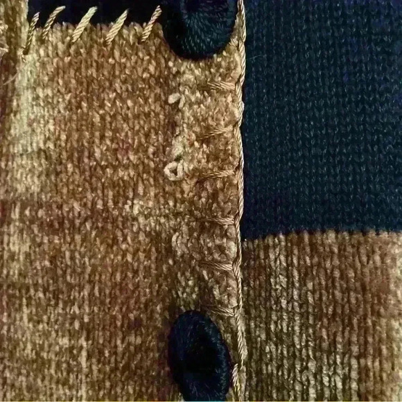 Vintage 80s Victoria Harbour Sweater Size M  Leaf Patchwork Print Black Fall - Picture 11 of 13